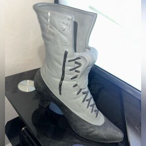 Vintage Antique Lace Up Boot Shoe Heel Handmade Statue Vase Decor